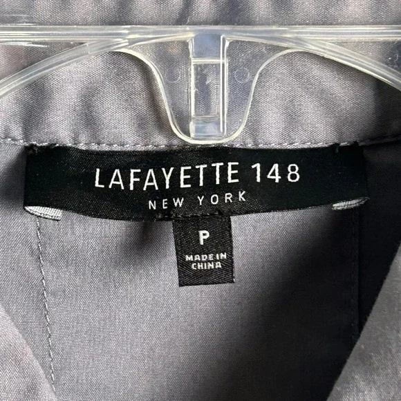 Lafayette 148 Button Up Shirt XS poplin cotton Gray Military Utility Workwear - Picture 9 of 10
